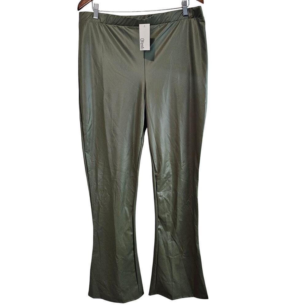 Ofenti Olive Green Bell Bottom Leggings Womens 2X Faux Leather Glam Festival
